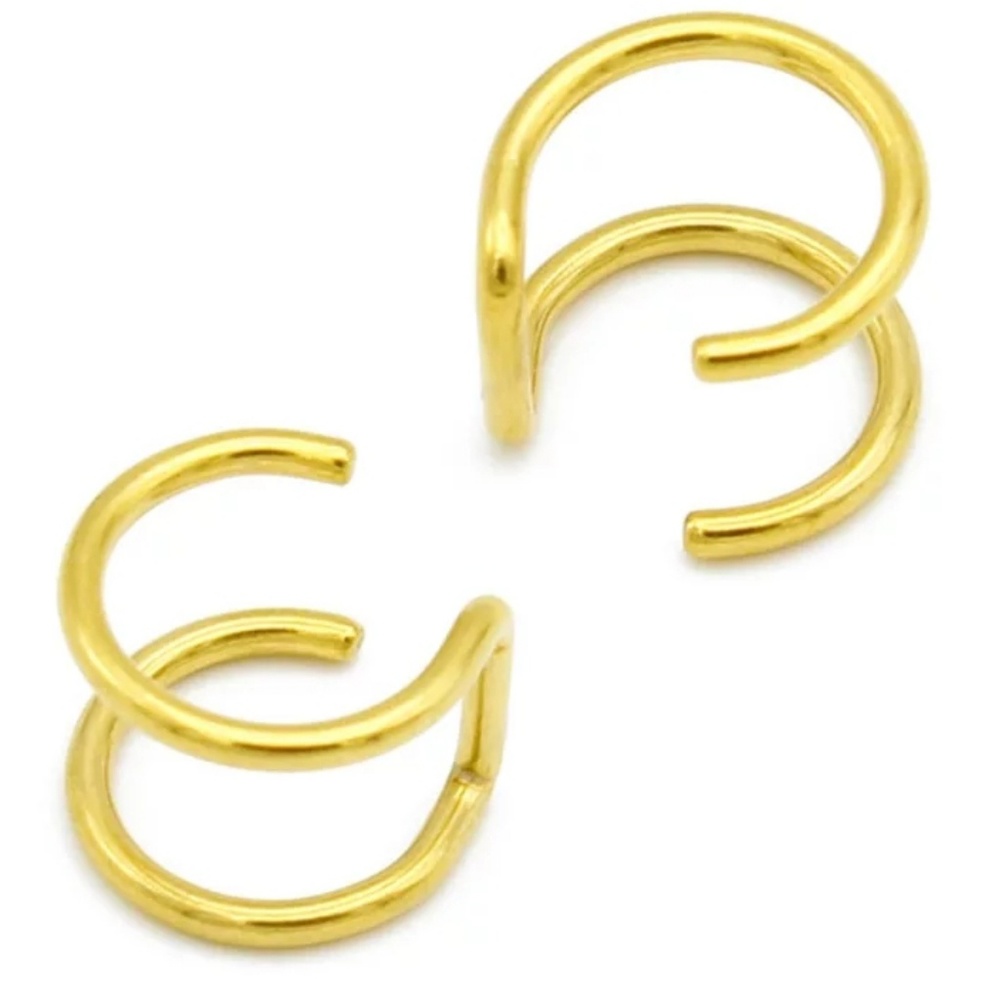 Pair of Double Ear Cuff Clip Earnings Gold Color